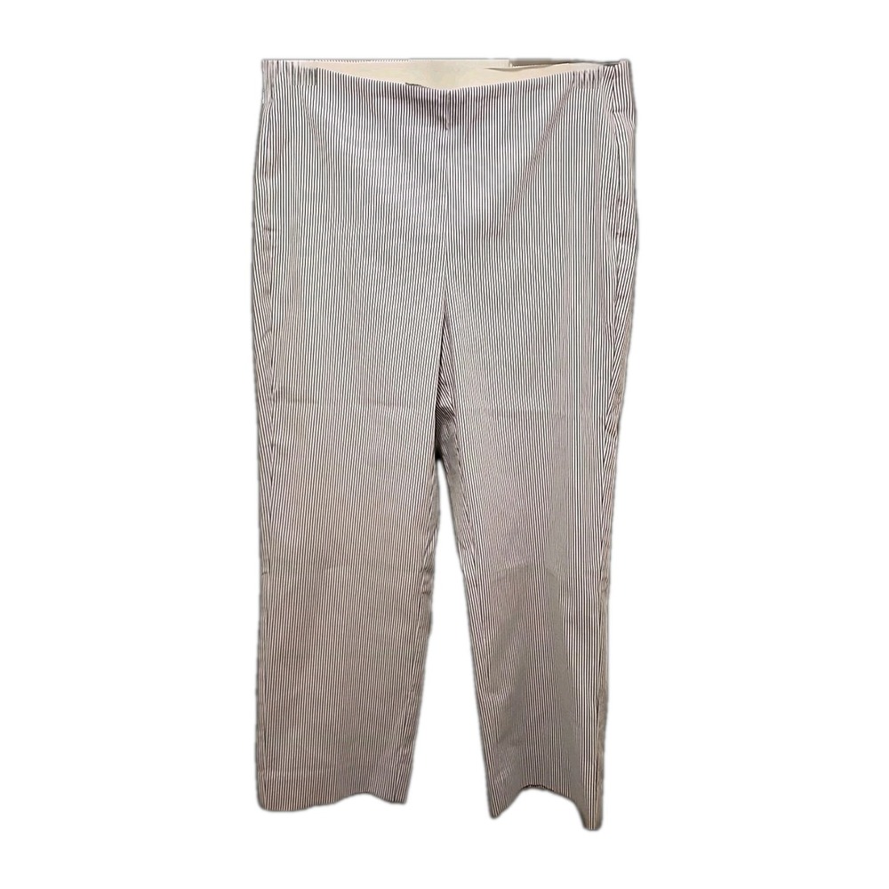 Chico's Pinstripe Seersucker Flat Front Elastic Waist Straight Ankle Pants Sz 4